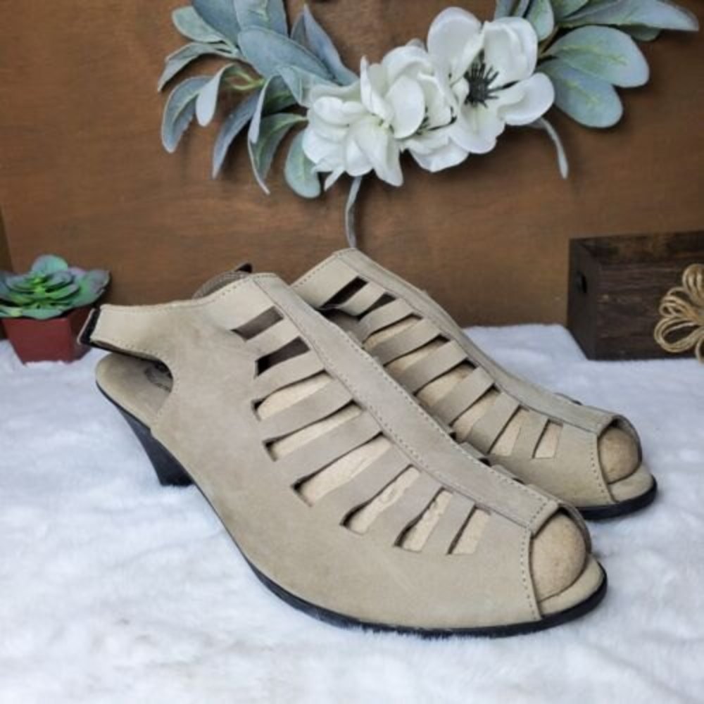 Arche Sandal Womens 41 Tan Cage Slingback Open Toe Heels Suede